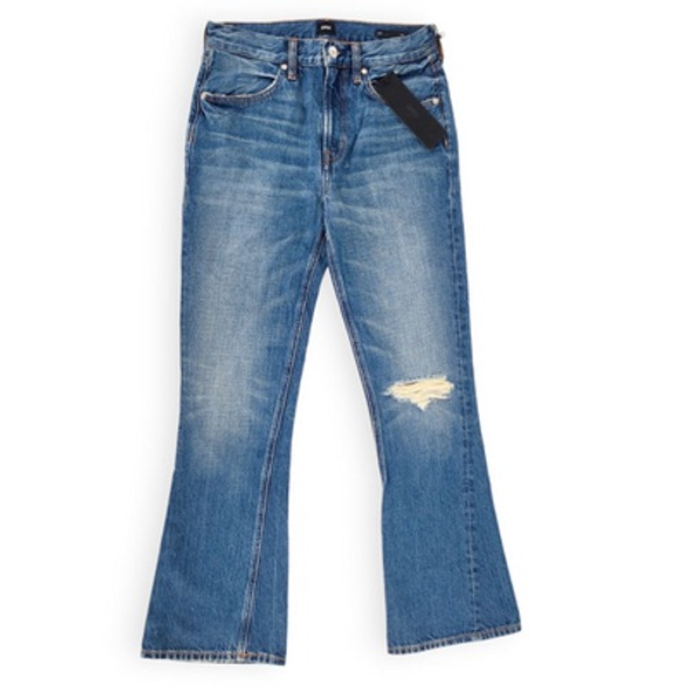 Edwin Womens 26 Averi Flare Jeans Cotton Denim Blue Distressed Mid Rise 90s